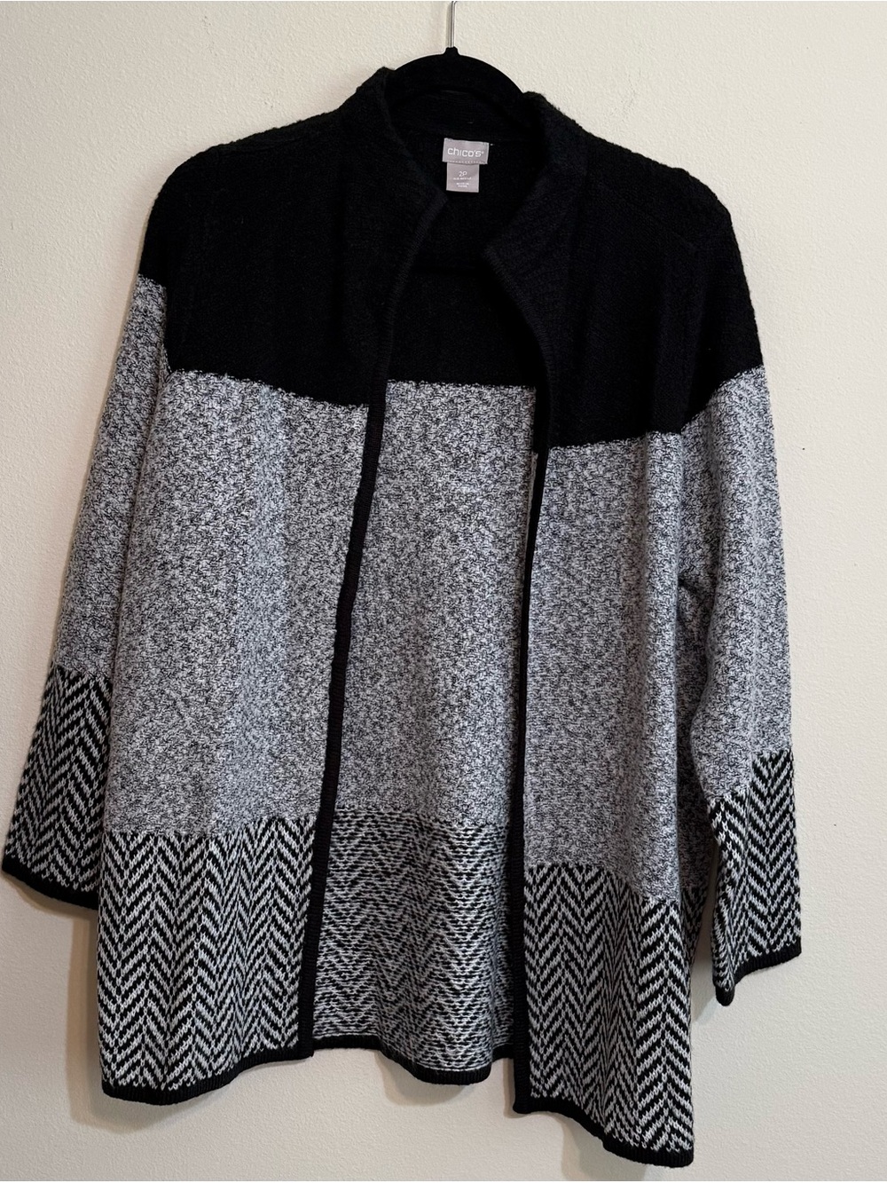 Chico’s Open-Front Colorblock Knit Cardigan - Black & Gray LP